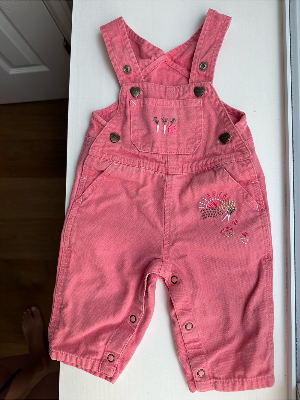 Carhartt baby girl embroidered pink overalls